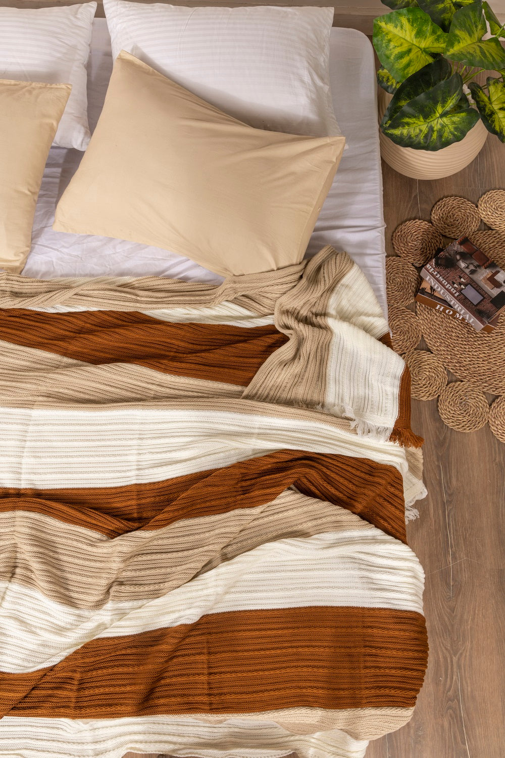 Striped knitted Coverlet