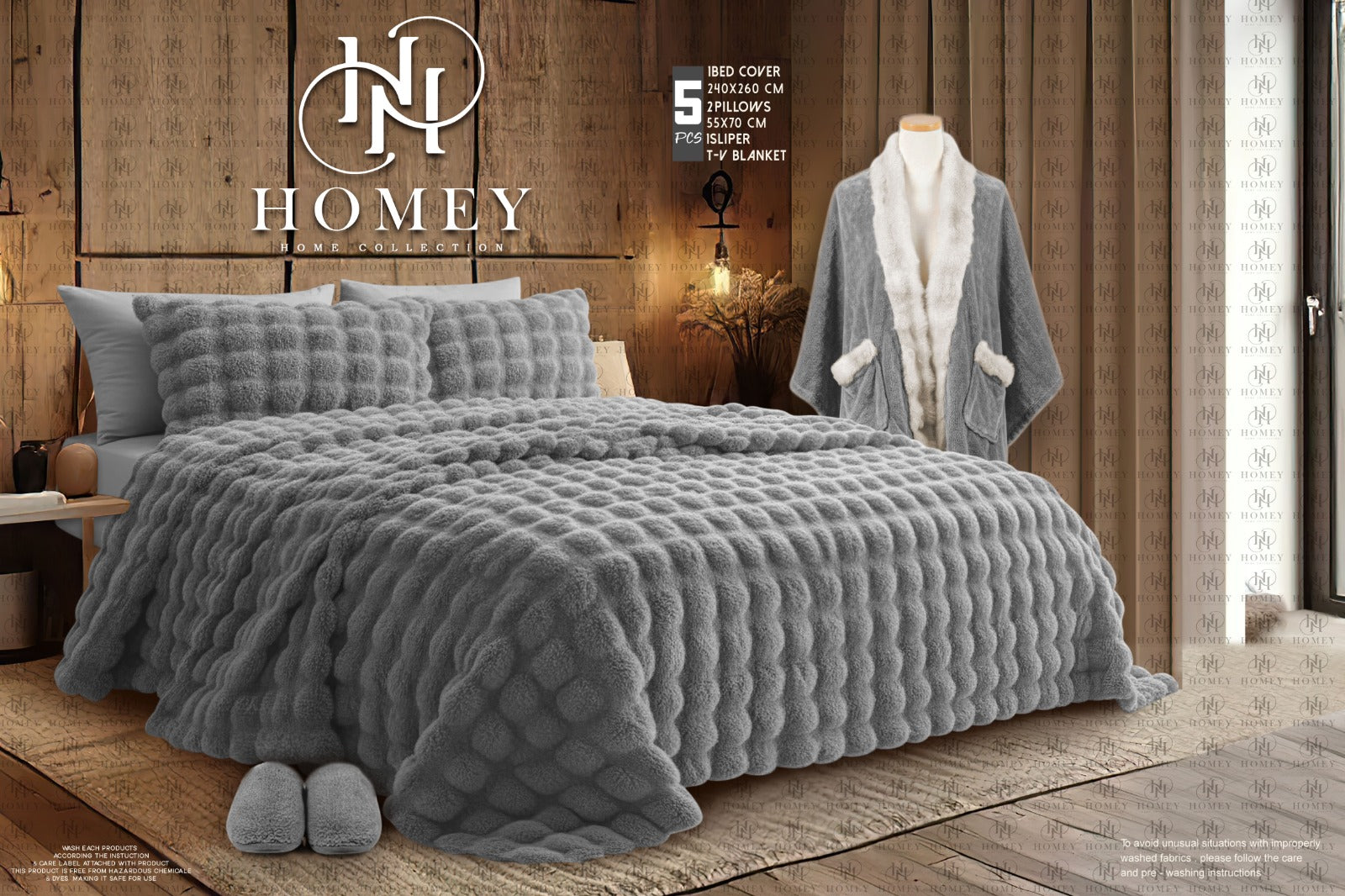 Fur quilt JORA 5 pcs + slipper + tv Blanket