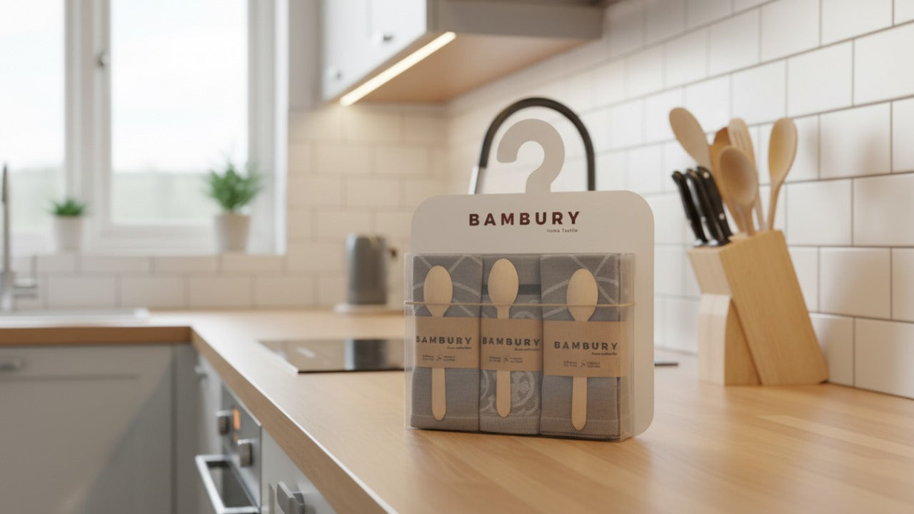 Kitchen towel set + wooden spoons (cotton)