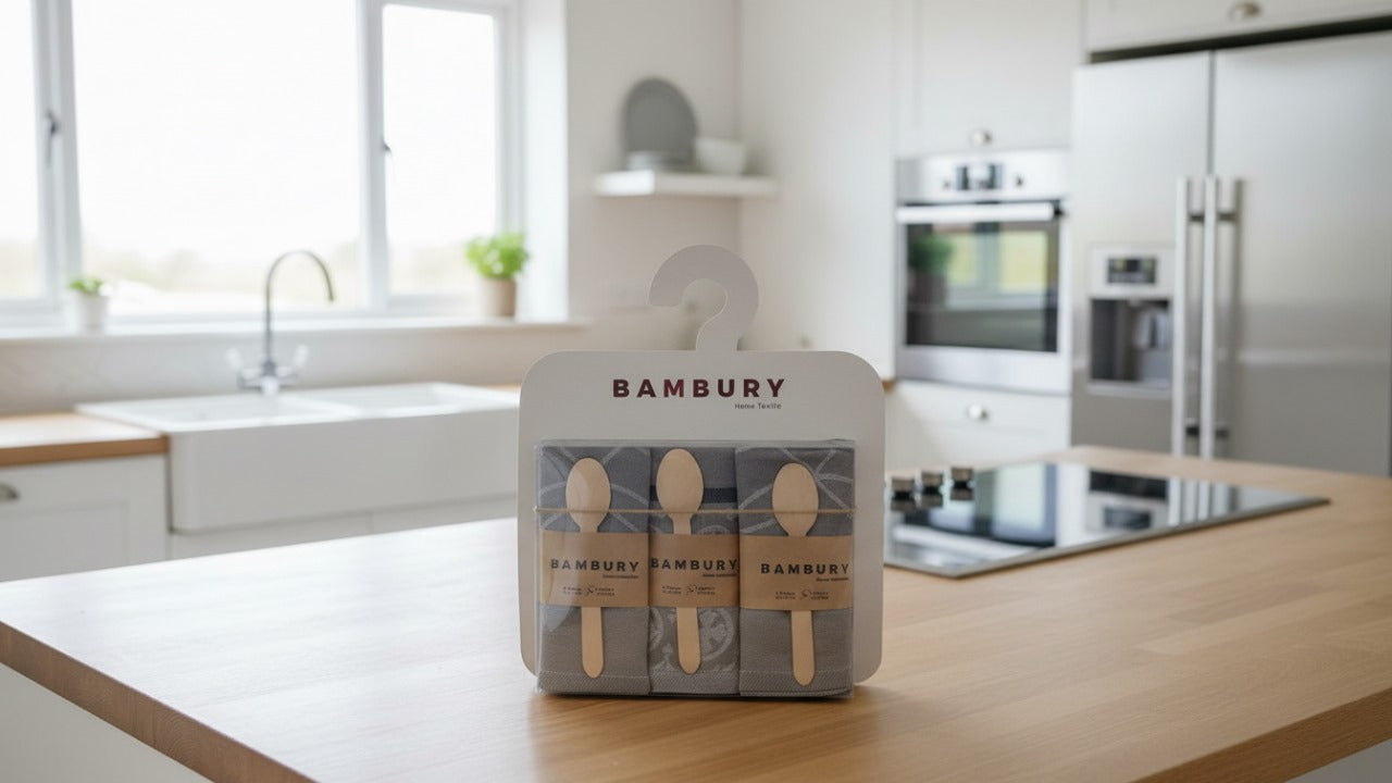 Kitchen towel set + wooden spoons (cotton)