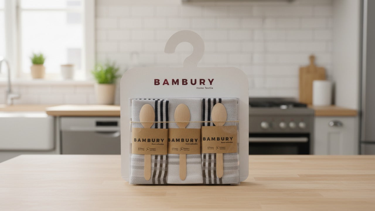 Kitchen towel set + wooden spoons (cotton)