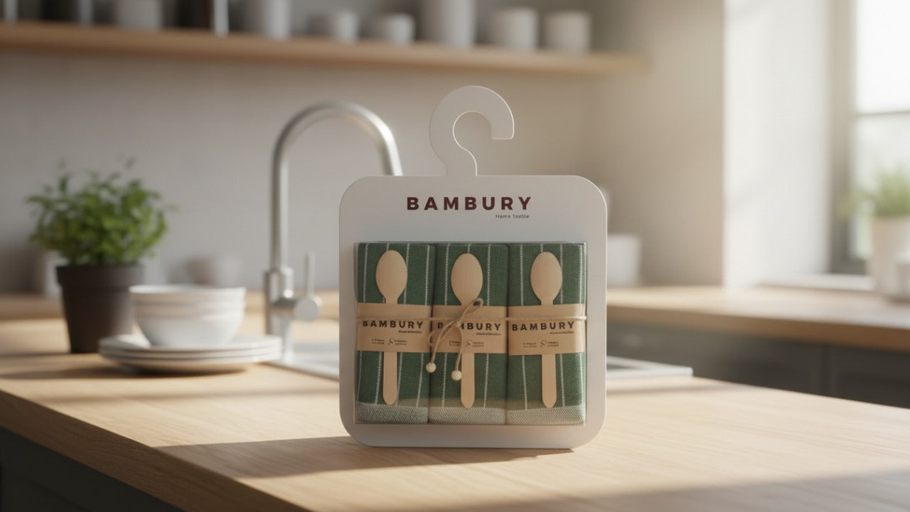 Kitchen towel set + wooden spoons (cotton)