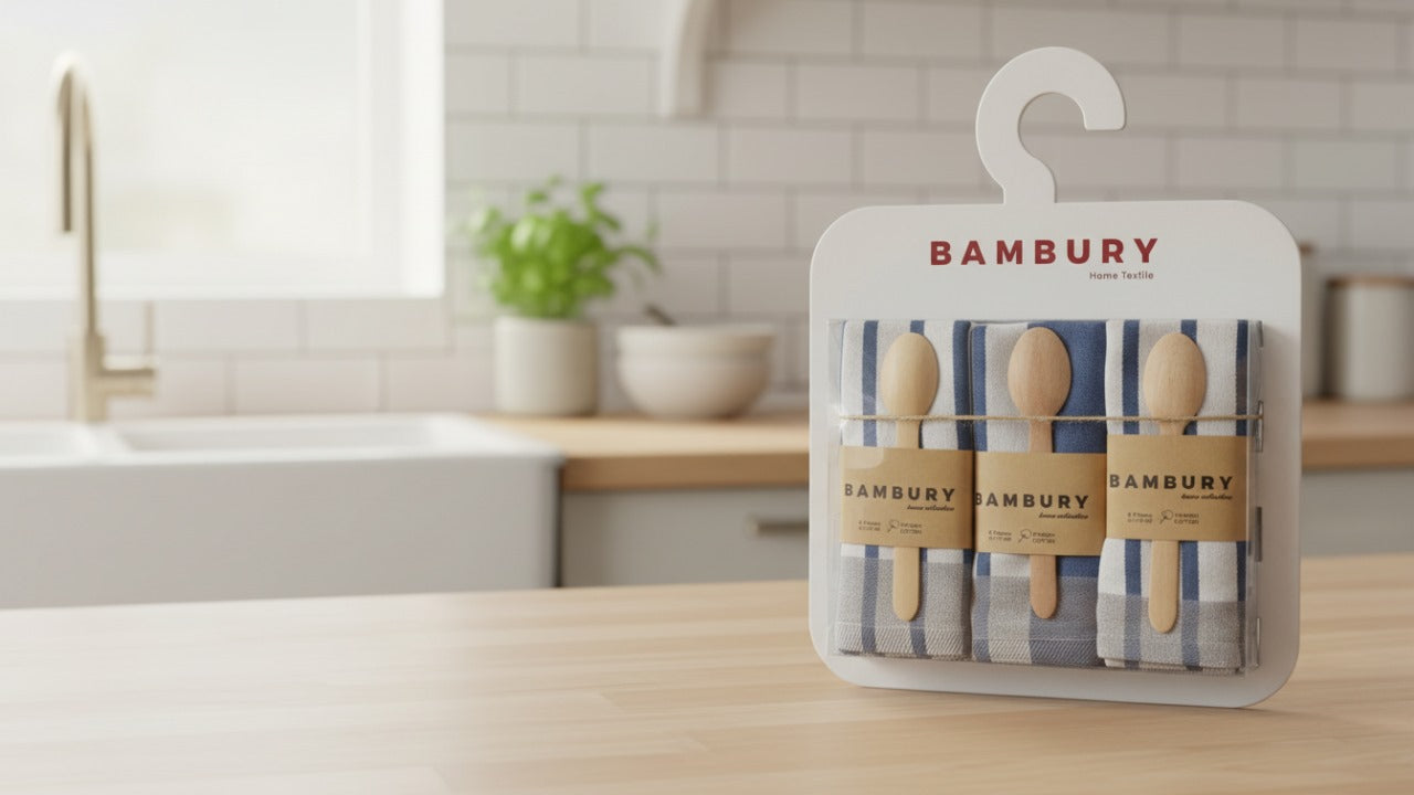 Kitchen towel set + wooden spoons (cotton)