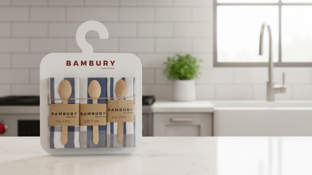 Kitchen towel set + wooden spoons (cotton)