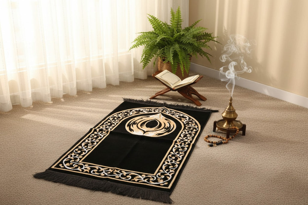 Rawdah prayer rug velvet ( BLACK )