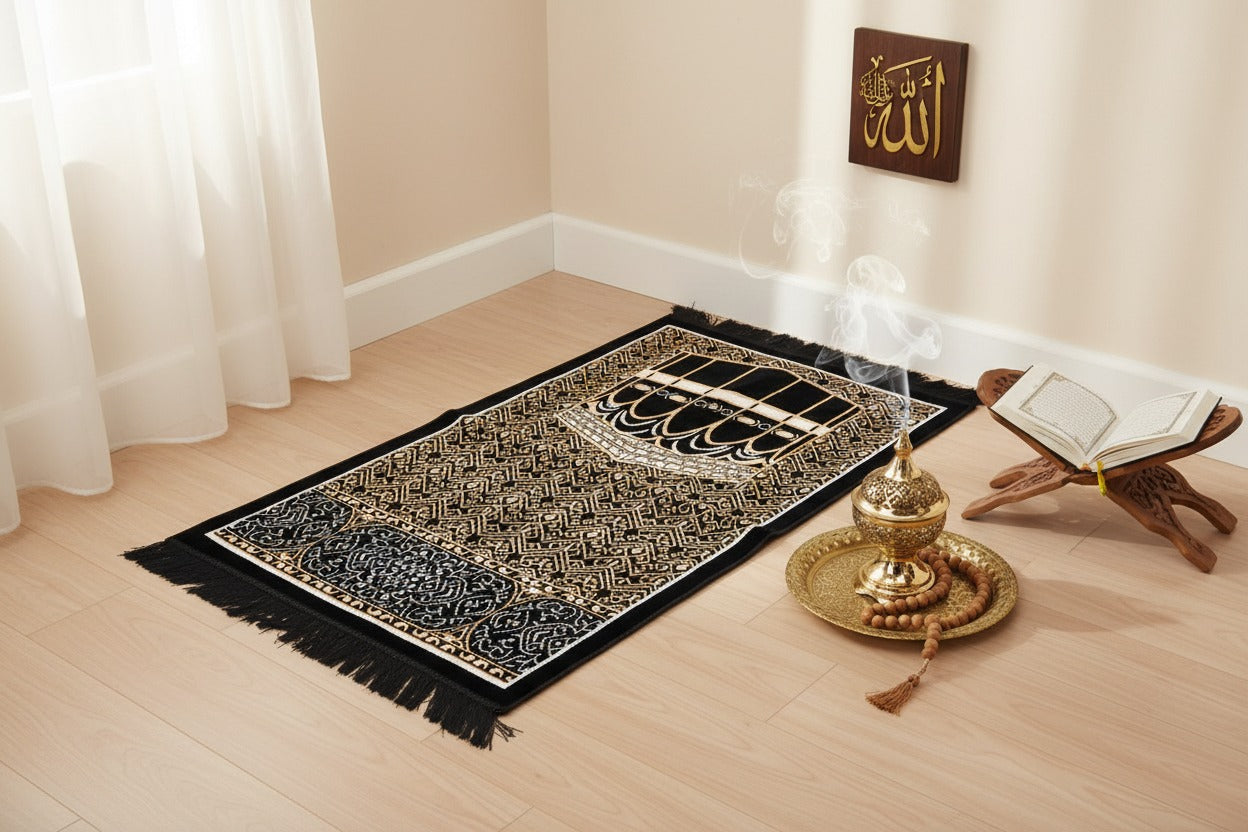 Rawdah prayer rug velvet ( BLACK )